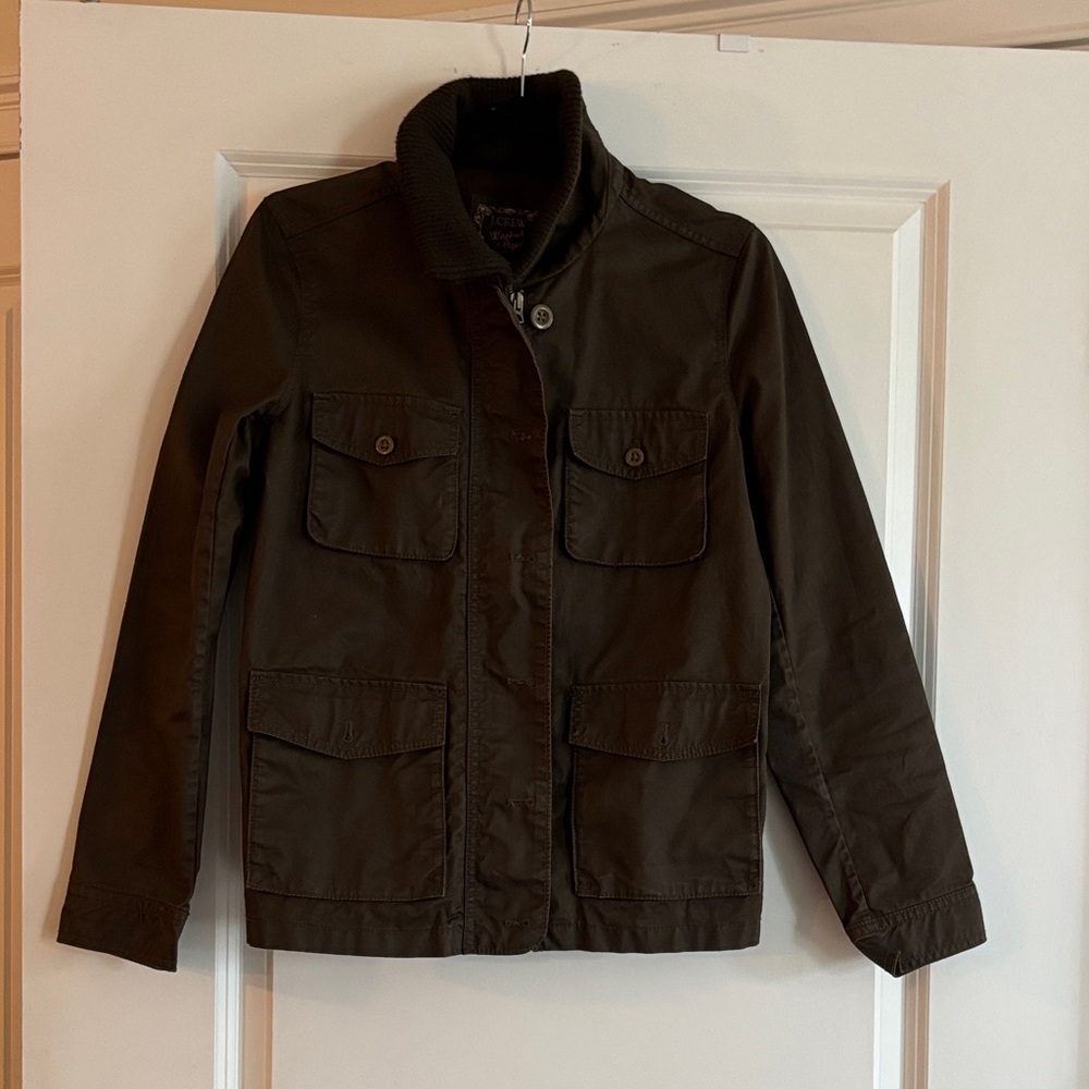 Women’s J. Crew Dark Olive waxed cotton Military Jacket, size S